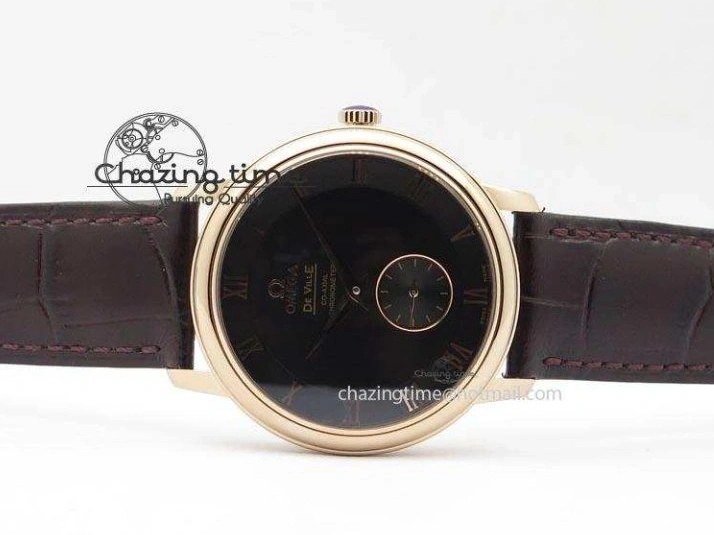 0422 TimelessDesign De Ville MK 1:1 Best Edition RG Black Dial On Black Leather Asian Seagull T1701 (Sec@6) 8236